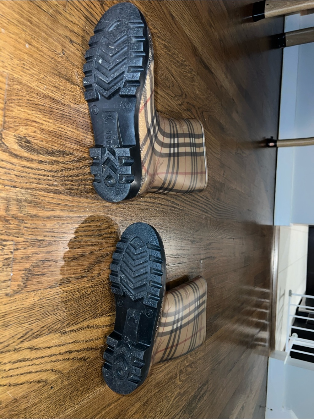 Burberry Tan/Black/Red Classic Check Tall Rain Boots - Picture 3 of 4